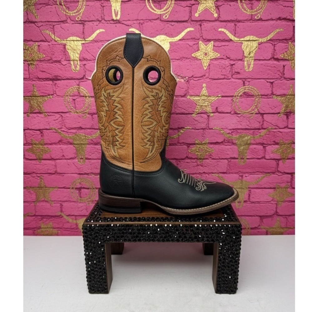 Reyme 2-TONE🖤🤎🖤Leather Cowboy Boots Women Sz‎ 9 /Mexico 26 -Edgy Western boho